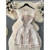 Vintage Court Style Flowers Slim Looking Dress Embroider