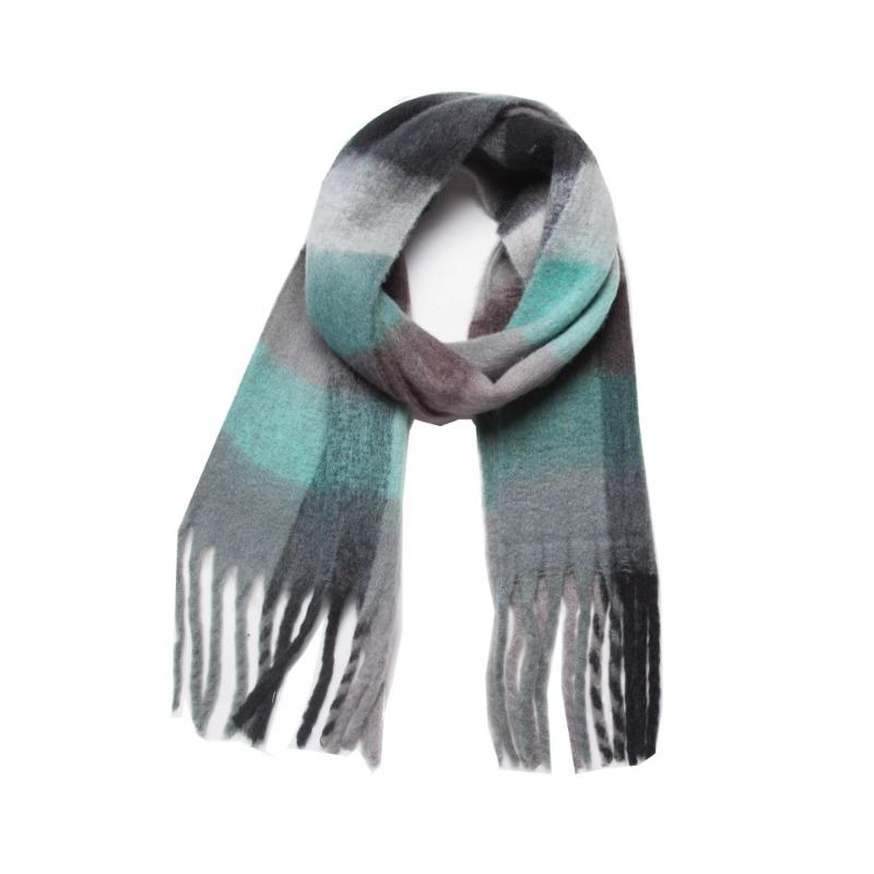 Winter Yarn Thicken Style Luxury Multicolour Plaid Faux Mohair Scarf Women Tassel Long Ring