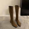 Mote Vinter Vintage Slanke Dame Knehøye Støvletter Designer Tykke Hæler Sko Moderne Lange Støvletter For Kvinner