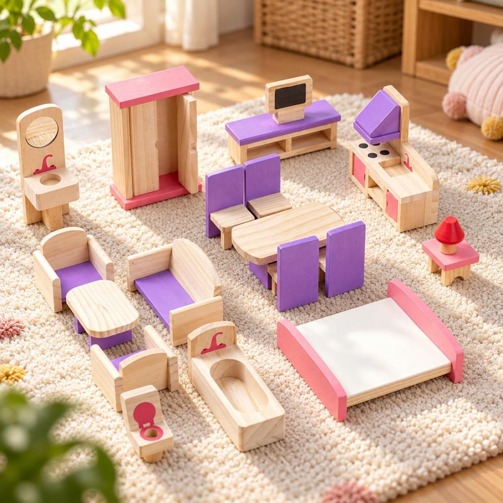 18 Pieces Miniature Dollhouse Furniture Set Realistic Toy Sturdy for Playroom