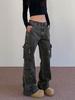 Women's Tie-Dye Distressed Cargo Pants - Versatile Straight-Leg with Slight Flare