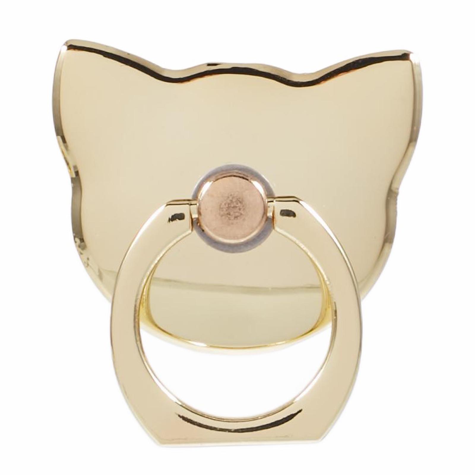 

Phone Ring Holder Kickstand Cat Head Shaped Adhesive Metal Phone Bracket Gold