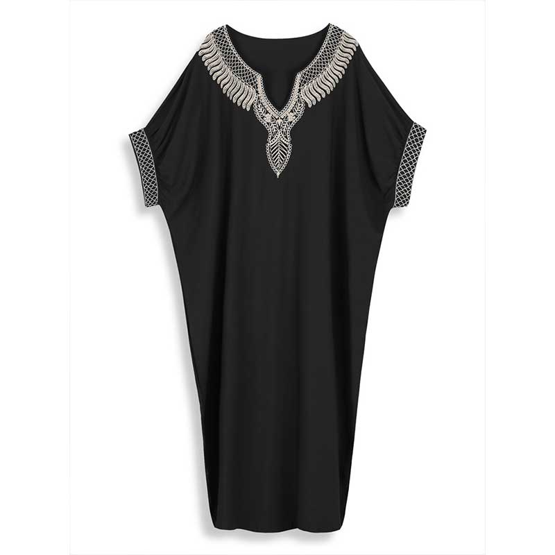 2024 Black Fashion Badedrakt Cover Up For Kvinner Hus Kjole Elegant broderi Kaftan Summer Beach Badedrakt Coverup Outfit Q1622
