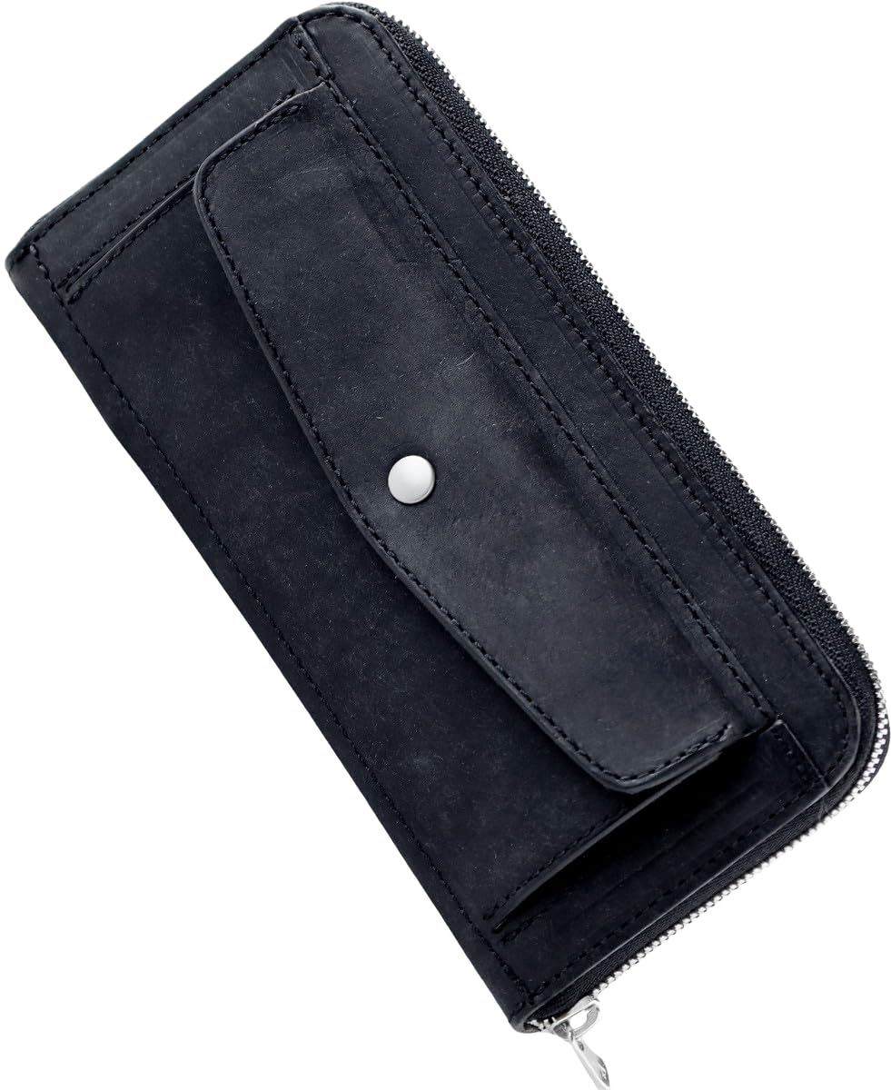 

Ikenohata Ginkakuten CRAMP Длинный кошелек из кожи Pueblo с круглой молнией, мужской и женский, CR-604 (черный)