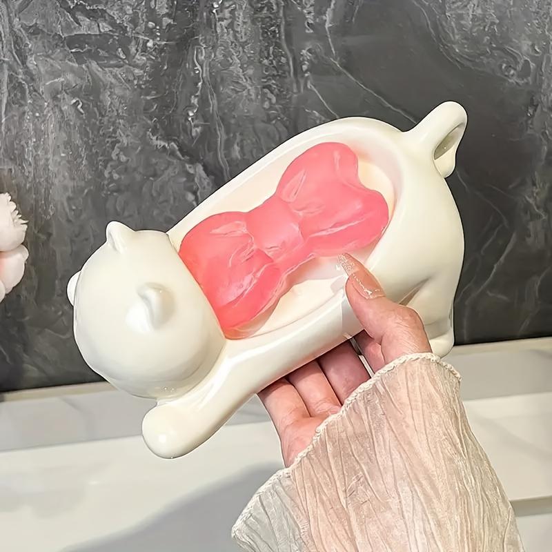 Cute Cat Soap Holder Creative Non-Slip Bathroom Soap Dish with Drainage