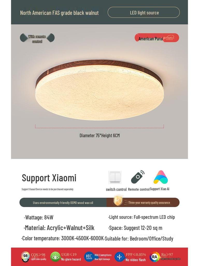 Retro Walnut Zen Ceiling Light with Song Dynasty Silk Aesthetics