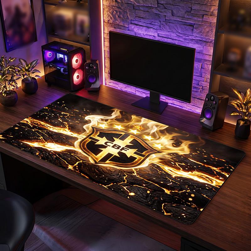 Brazil Football Crest Mouse Pad, Extended Non Slip Rubber Desk Mat for Gaming Office Laptop Fan Gift