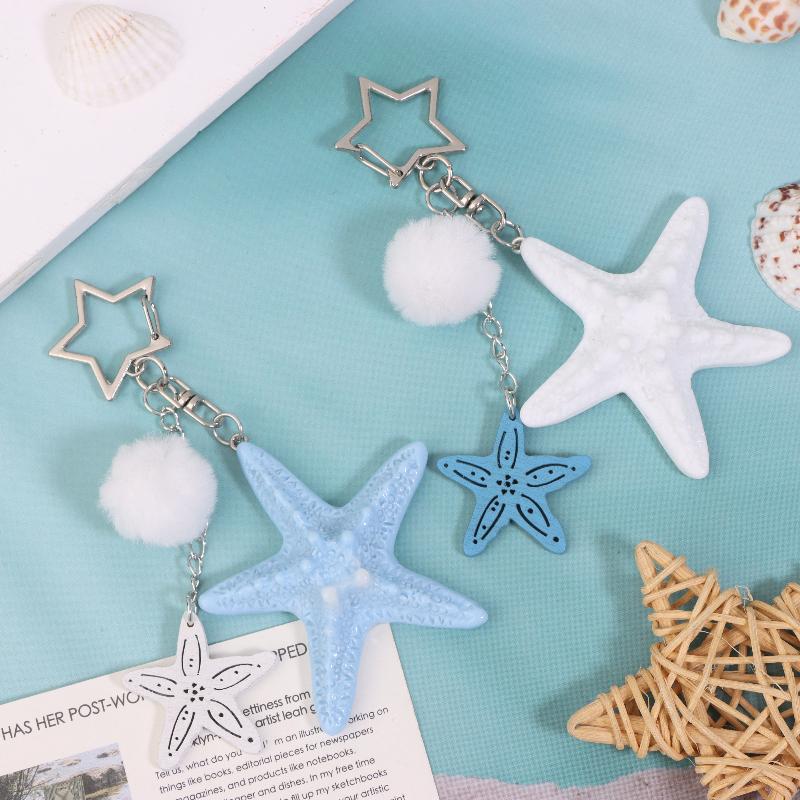 Y2K Starfish Keychain Holiday Ocean Beach Keyring Trendy Bag Pendant Decoration Key Accessories Couple Gifts