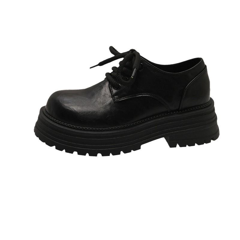 Retro Fashion Small Leather Shoes Women Small Wear Lace-up Comfortable Casual Shoes Niche Design Thick Heel Platform Single Shoes
