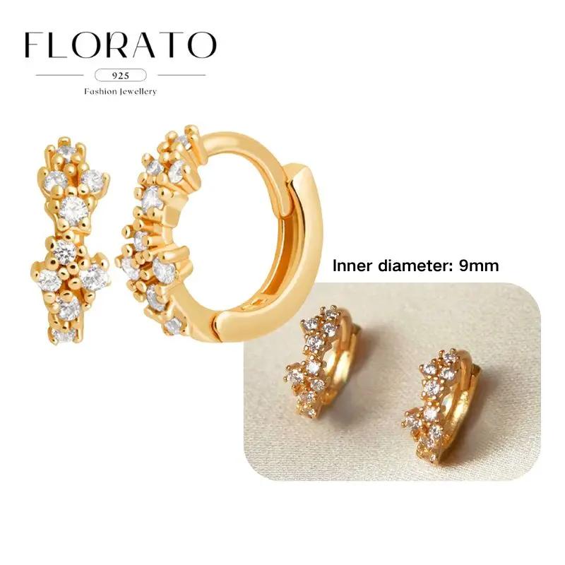 Perforation 925 Silver Ear Needle Minimalist Hoop Earrings Metallic Gold Earrings For Women CZ Fashion Jewelry