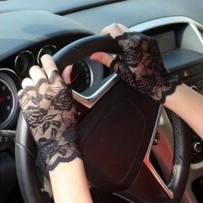 Sexy Lady Girl Spitze Mesh Rose Blume Hochzeit Party Kostüm Fingerlose Handschuhe