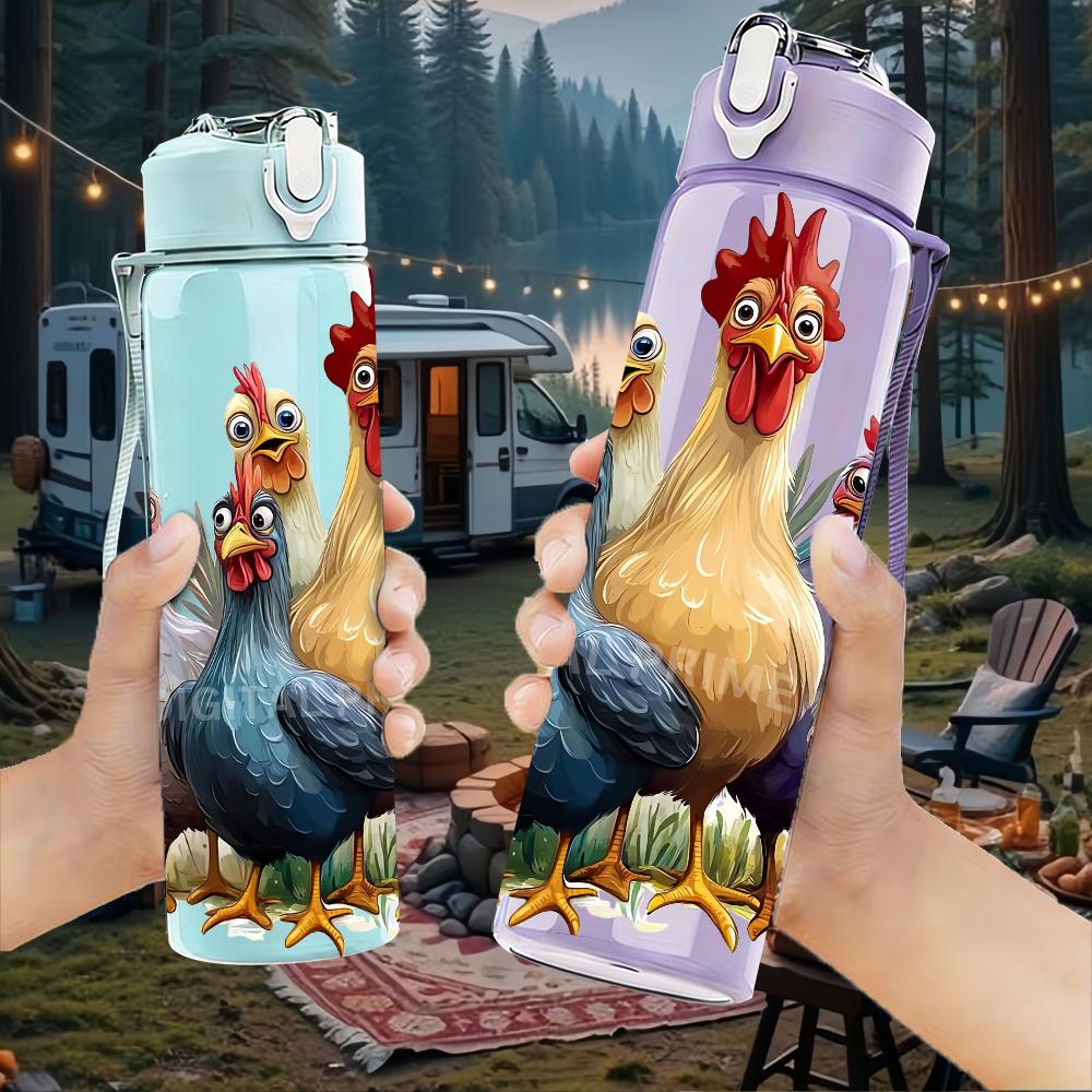 1PZ Gruppo Pollo Gallo Fattoria Multicolore 750ml Bottiglia Acqua in Plastica Colorata Tappo Flip-Top Anti-Perdita Per Sport Ufficio Uso Domestico