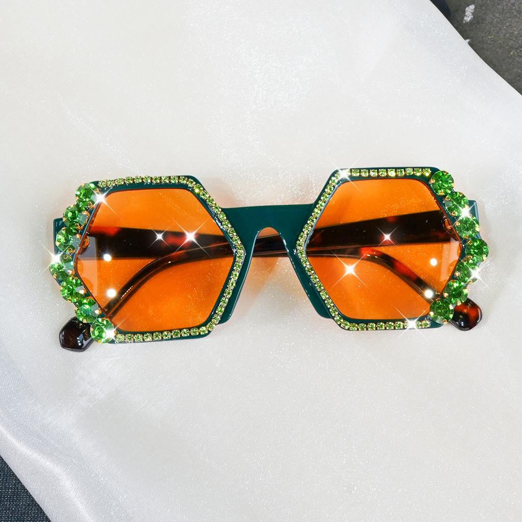 Fashionable Geometric Frame Glasses With Rhinestone Embellishments For Party And Everyday Sunglasses