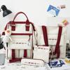Red and White Color Blocked 4-piece Schoolbag Set Girl Boy Middle School Student Backpacks Fashionable Large Capacity Campus Backpacks