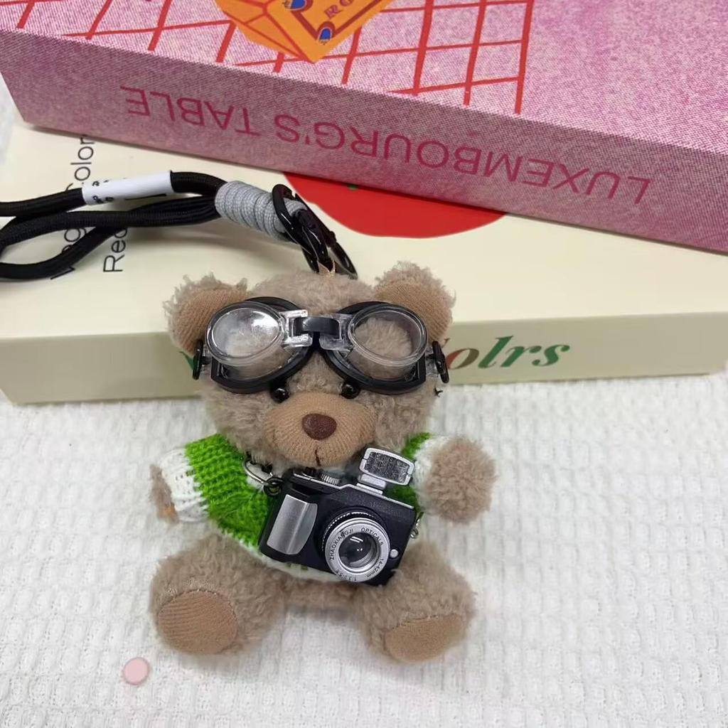 Kreativ Kamera Björn Hänge Plyschdocka Pilot Figur: Present till par Nyckelring Väskberlock