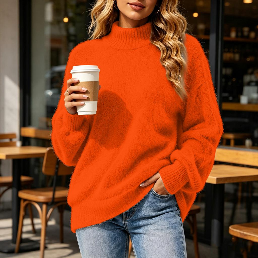 Women's Neck Sleeve Pullover Sweater - Long Sleeve Knit Top