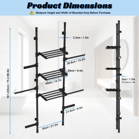 4-Tier Over The Toilet Storage Shelf, Adjustable Standing Bathroom Organizer, Heavy Duty Above Behind Toilet Laundry Space-Saving Shelving for Small