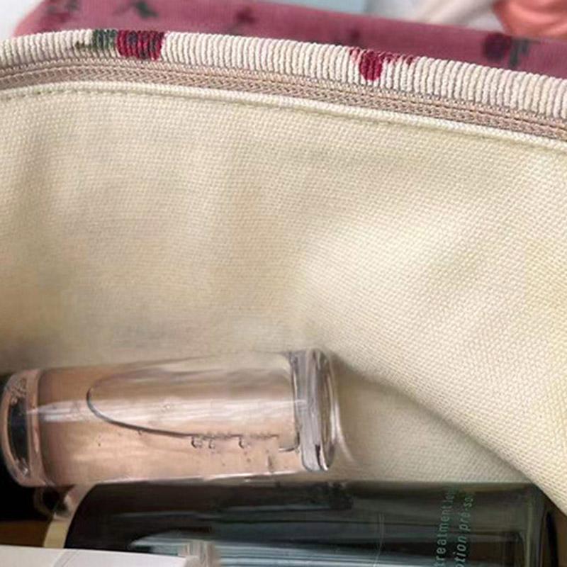 

Vintage Rose Flower Pattern Corduroy Makeup Bag Travel Toiletry Organizer Pouch Beige