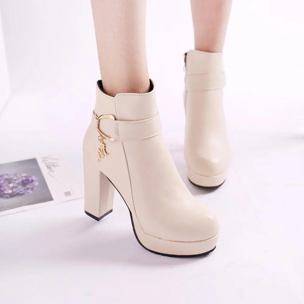 autumn and winter plus thick heel high-heeled women's short boots with plush warm leather boots, fashionable low cut boots