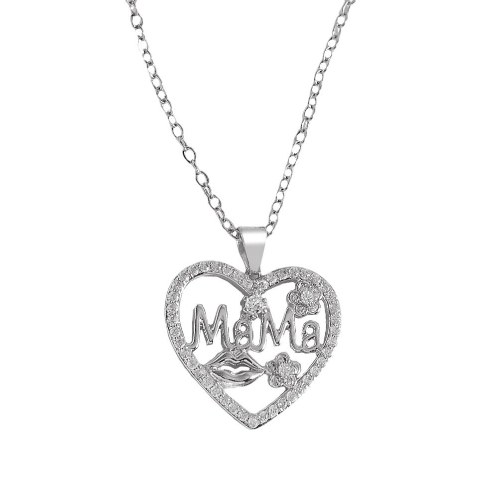 Mama Micro-inlay Zircon Flower Hollowed-out Heart Pendant Necklace Earrings Sets for Women Exquisite Mother's Day Gifts Jewelry