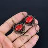 Red Coral Handmade Gemstone Earrings, 999 Copper Wire Wrapped Earrings Antique Jewelry, For Engagement Gift