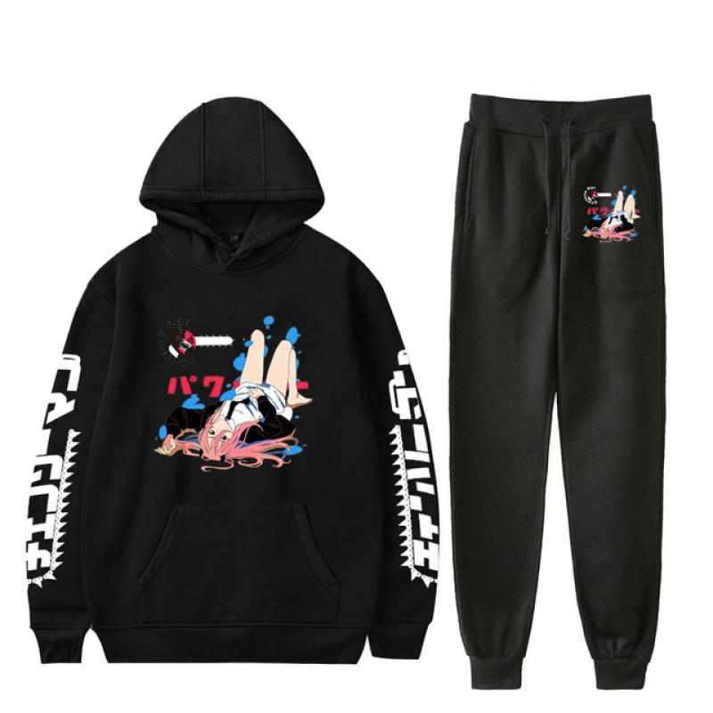 Anime Chainsaw Man Print Mannen Vrouwen Sweatshirt Set Casual Hoodie + Broek 2 Stuks Set Oversized Trui Mode Trainingspak Mannen kleding