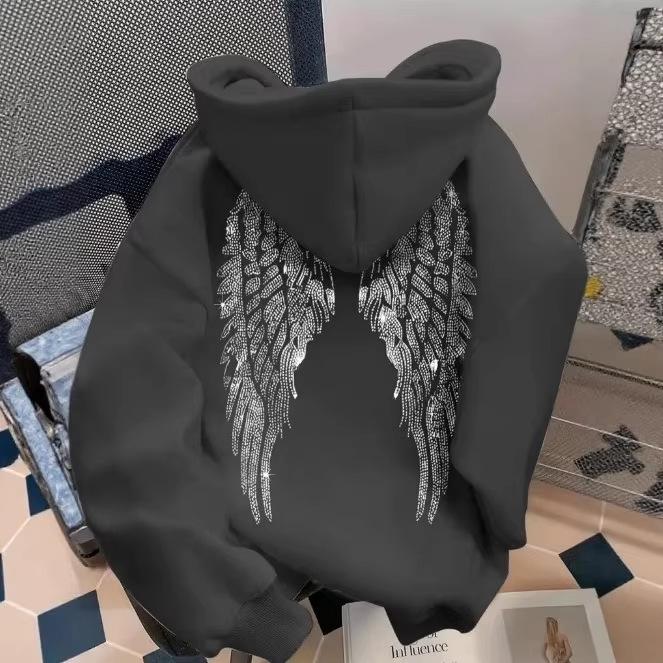 Trendy Wing Print Casual Loose Hoodie