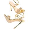 Fashion Women's Gold Luxury Vintage High Quality Stiletto Heels with Glamorous PVC Glitter Ankle Embellishments Gold-plated