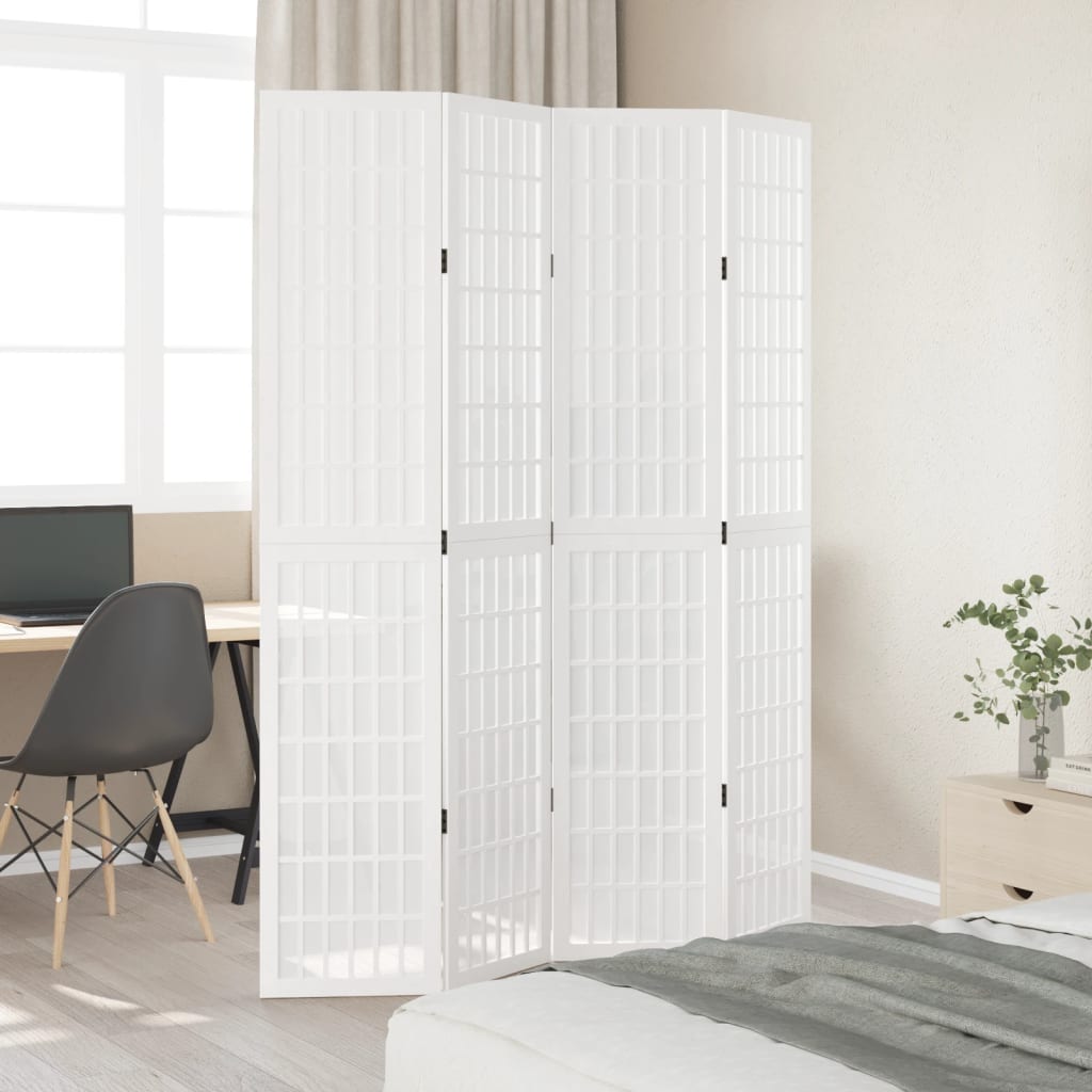 Vidaxl Room Divider, 4-Panel, White, Solid Paulownia Wood