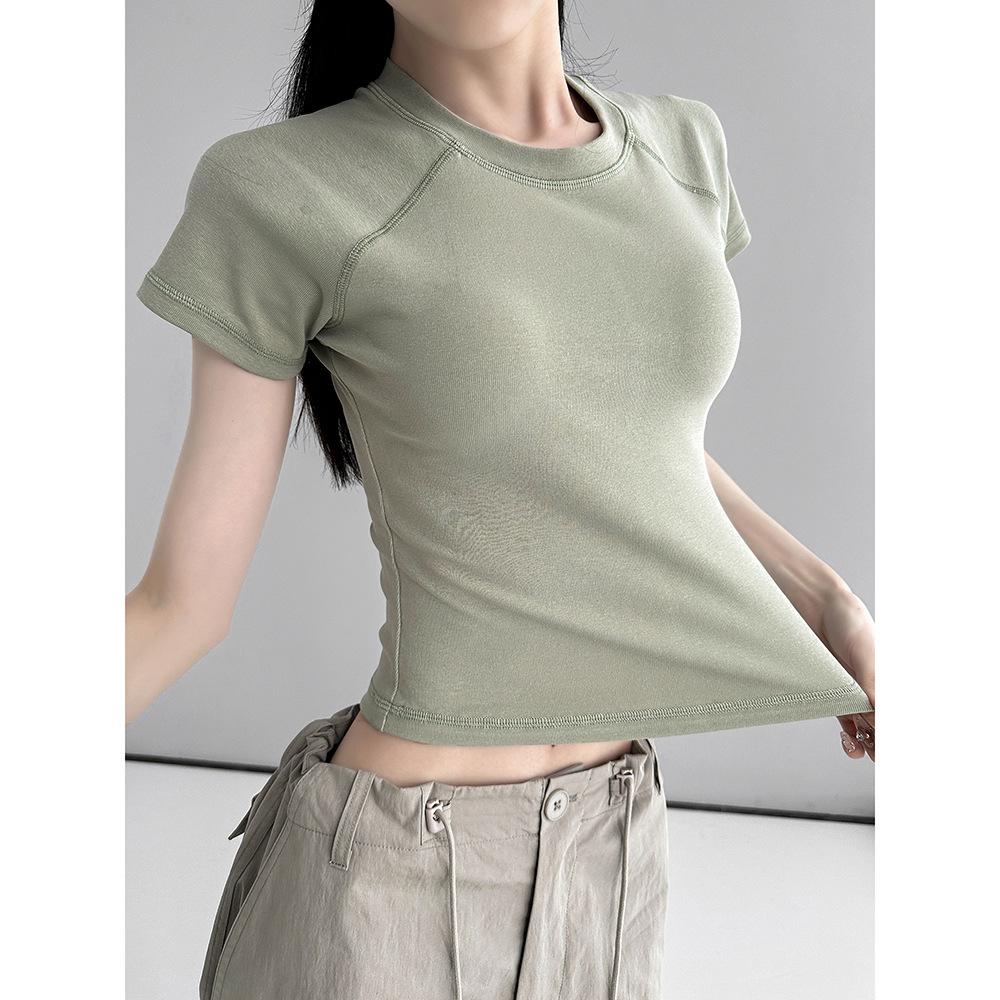 

Новый летний стиль для девочек, однотонный топ с круглым вырезом, короткими рукавами и расклешенными рукавами L