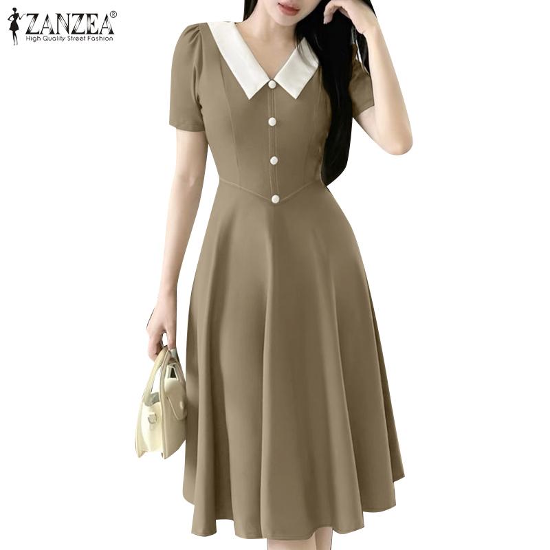 ZANZEA Dámské letní ležérní patchworkové šaty s krátkým rukávem a výstřihem do V