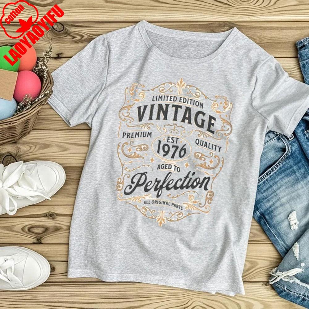 Vintage 1976 Koszulki na Urodziny Koszulka Urodzinowa Koszulka Graficzna 'Aged To Perfection' Ubrania na 50. Urodziny dla Mężczyzn Koszulki Nostalgiczne