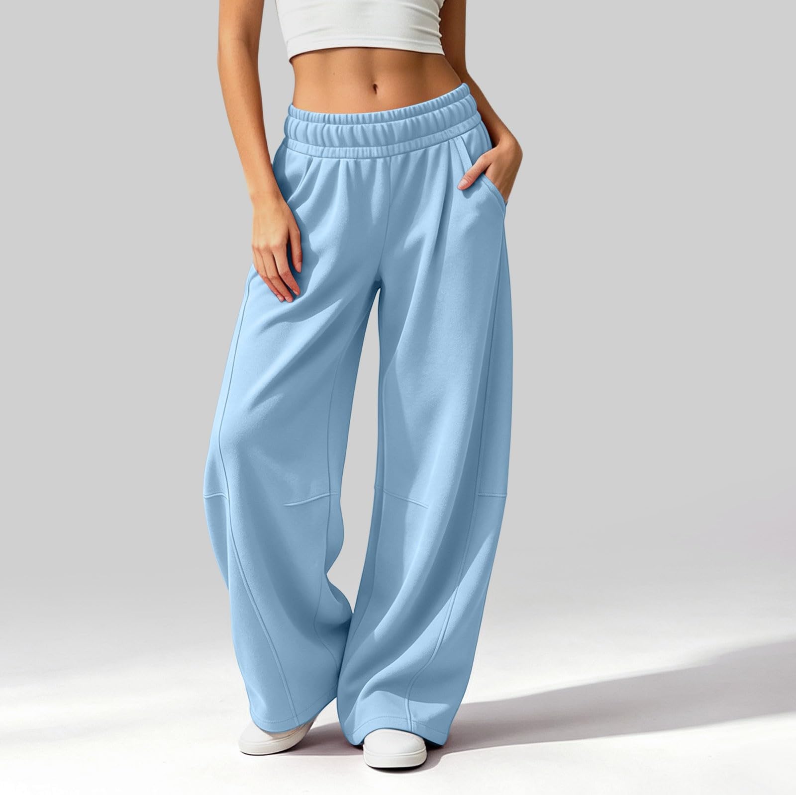 Damen Freizeithose mit Farbe, geschwungenem weitem Bein und Taschen - gefüttert M