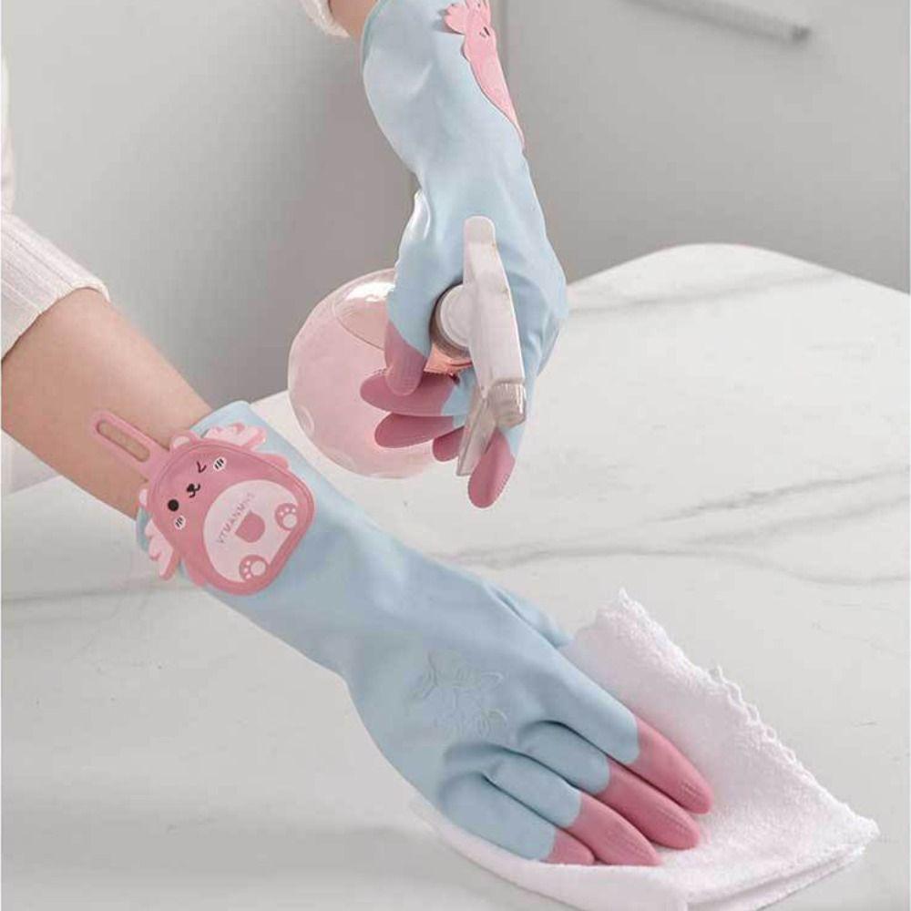 1 Pair Non-Slip Laundry Cleaning Gloves Cartoon Kitchen Cleaning Gloves Household