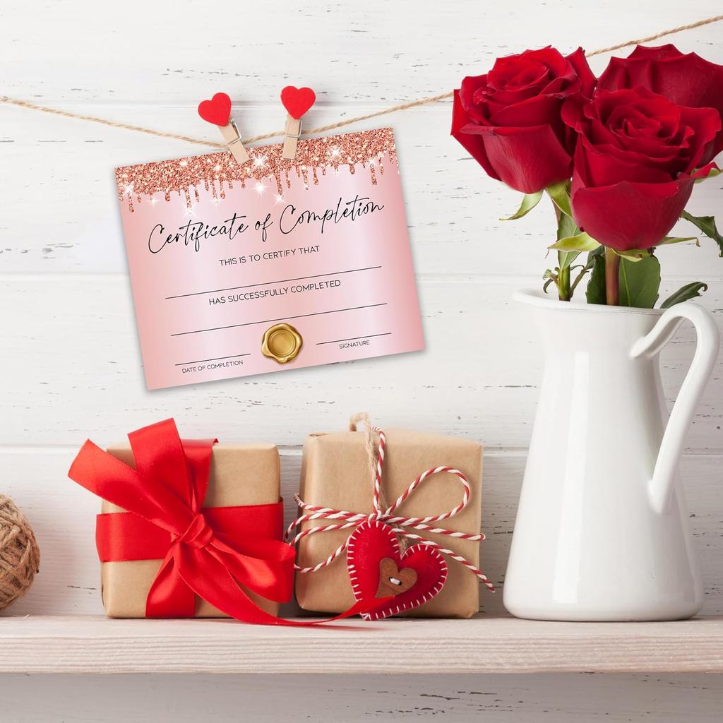 Certificate of Completion, Glitter Pink Training Certificate, Award Certificates for Graduation Diploma, Golden Certificate of Achievement Awards,