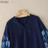 ZANZEA Women Casual Round Neck Floral Print Short Sleeve Loose Blouse