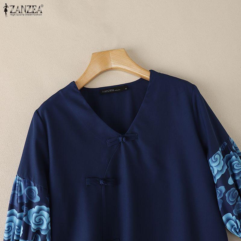 ZANZEA Women Casual Round Neck Floral Print Short Sleeve Loose Blouse