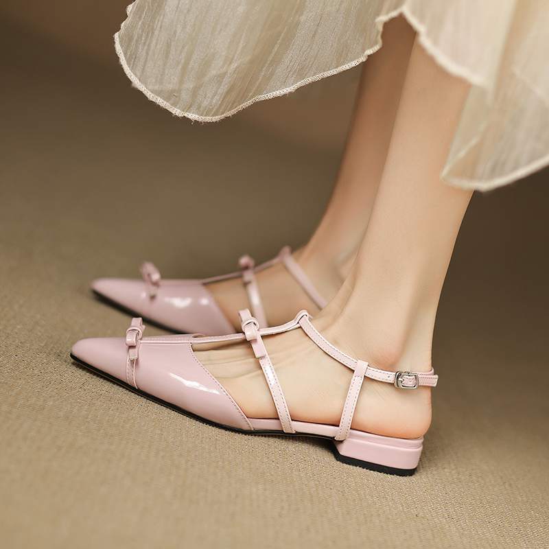 

Krazing Pot Cow Skin Summer Size 42 Butterfly-knot Thick Low Heels Women Women Slingback Pointed Toe Buckle Straps Sandals 42 baby рожевий колір
