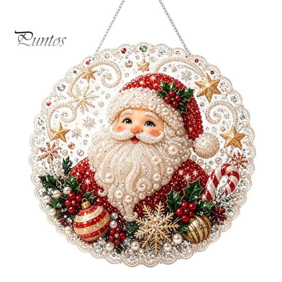 Layered 3D Holiday Decorations Christmas Faux Pearl Painting Suncatcher Kit, Cute Santa Snowman Tree Beaded Craft Kits for Adults Kids Ornament,