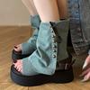 Trendy black retro British style platform sandals women's 2025 new summer thin open-toed casual cowboy boots