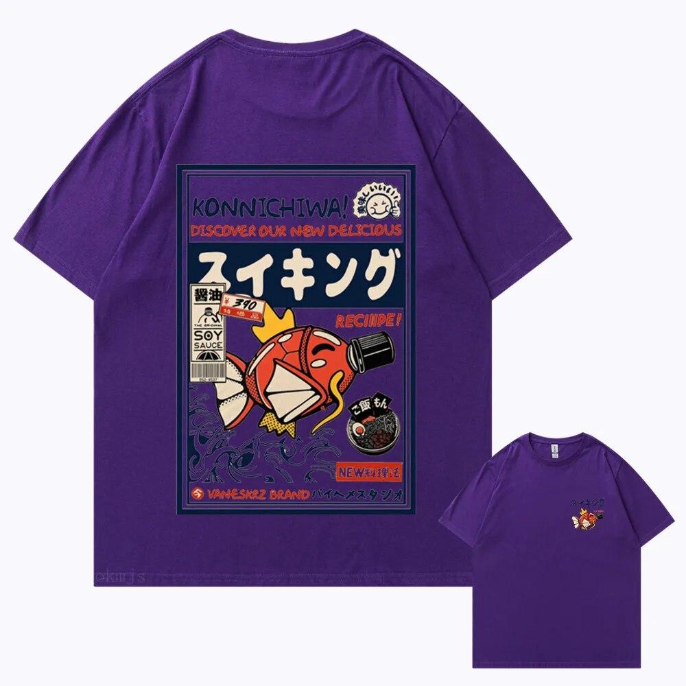 

Вулична футболка в стилі хіп-хоп Harajuku Japanese Kanji Fun Fish Модна повсякденна футболка Літня футболка унісекс з коротким рукавом у гарячих продажах M