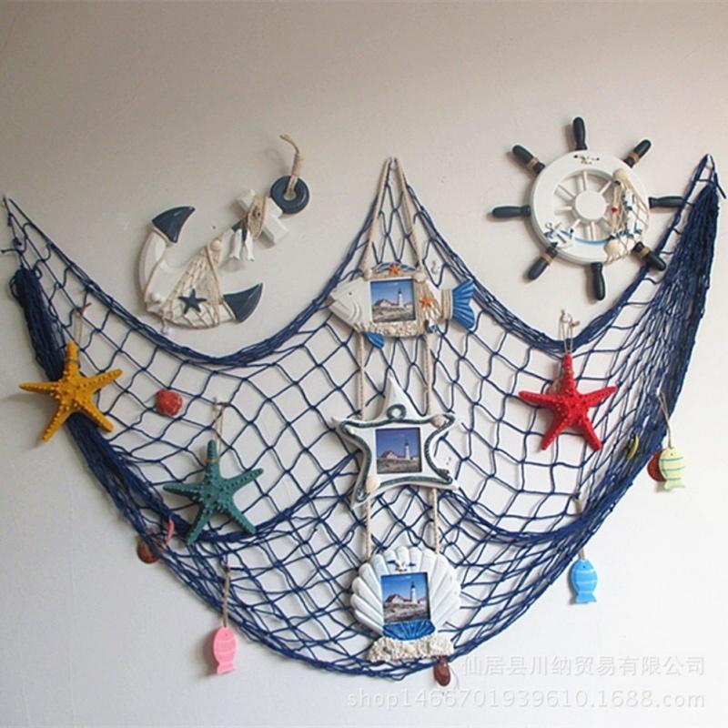 Fish Net Hanging Ornaments Mediterranean 3D Nautical Ocean Theme Home Fishing Net Wall Decor