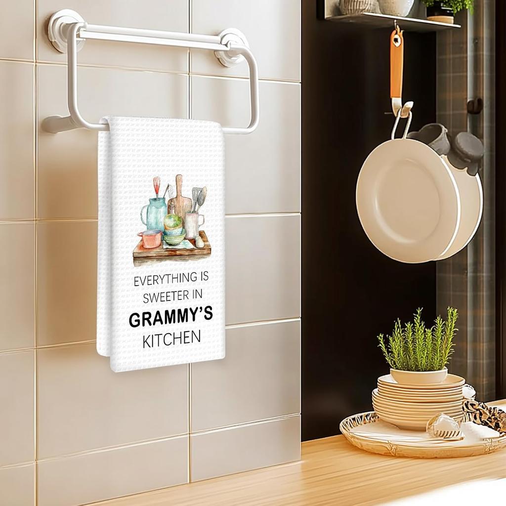 Grammy Gifts for Grandma Kitchen Towels -Gifts for Grammys Mothers Day Hand Towels, Sweeter in Grammy's Kitchen Decorative Dish Tea Towel, Grammys