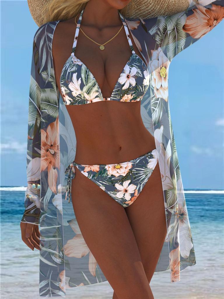 1011 three-piece swimsuit with sunscreen cover, trendy beach swimsuit three-piece set