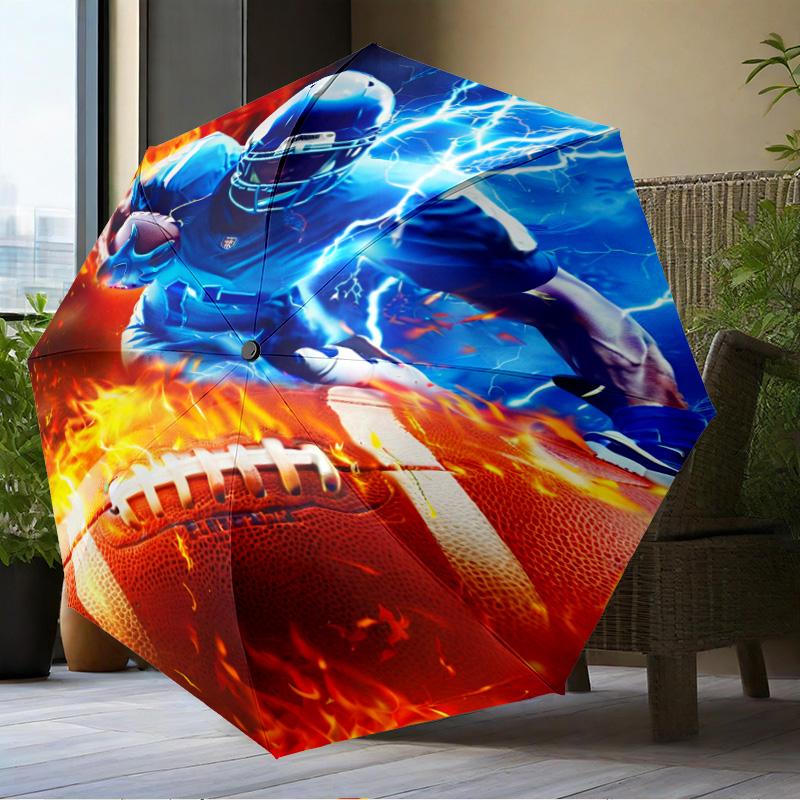 Football Player In Flames Umbrella Folding umbrella, automatic umbrella 8-Frame for Travel, camping Use Gift for Halloween Christmas