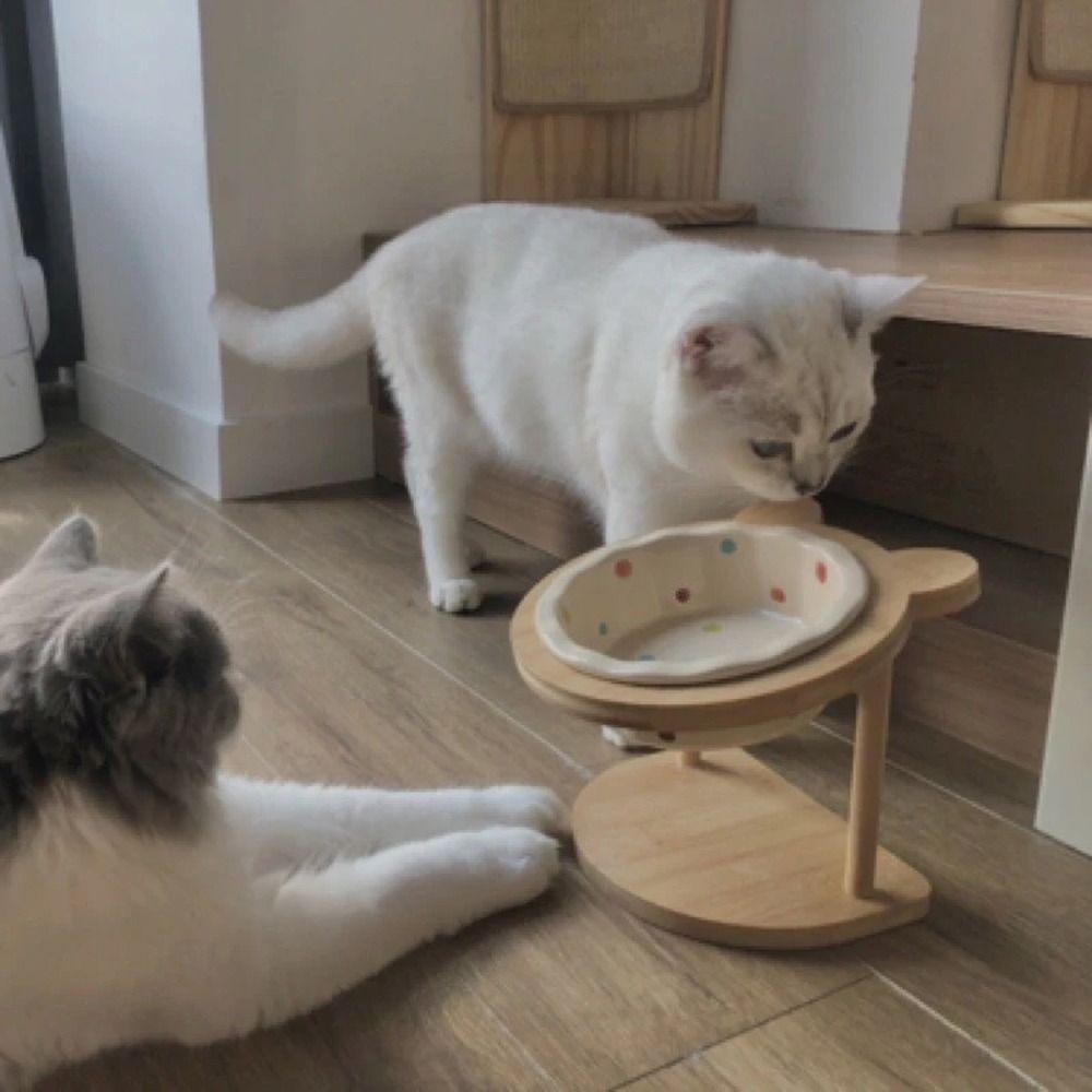 Wooden Stand Cat Ceramic Bowl Non-Slip Cat Water Bowl Anti Vomiting Bowl  Pet Supplies