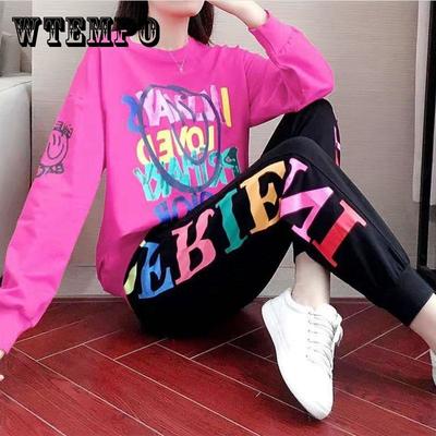 Sports Suit Women's Spring and Autumn Popular Large Size Loose Casual Temperament Fashion Long-sleeved Two-piece