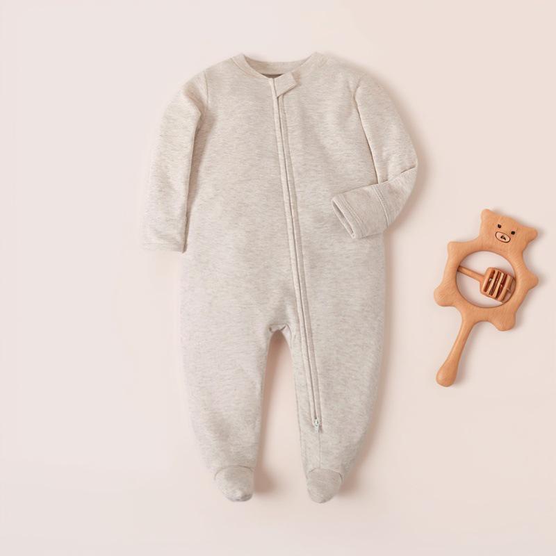 Noworodek Letni Pajacyk: Cienkie, z długim rękawem, podwójny zamek błyskawiczny, oddychające, pajacyk do raczkowania dla niemowląt ze stopkami