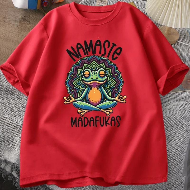 Funny Yoga T Shirt Frog Self Care TShirt Women Short Sleeve Positive Cottagecore Namaste Tee Women Clothes Streetwear S