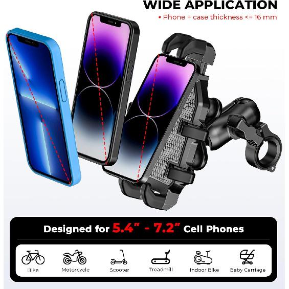 Motorcycle Phone Mount With Vibration Dampener, Anti-Shake Bike Phone Holder With Aluminum Alloy Handlebar Clamp, One-Handed Operation Motorcycle